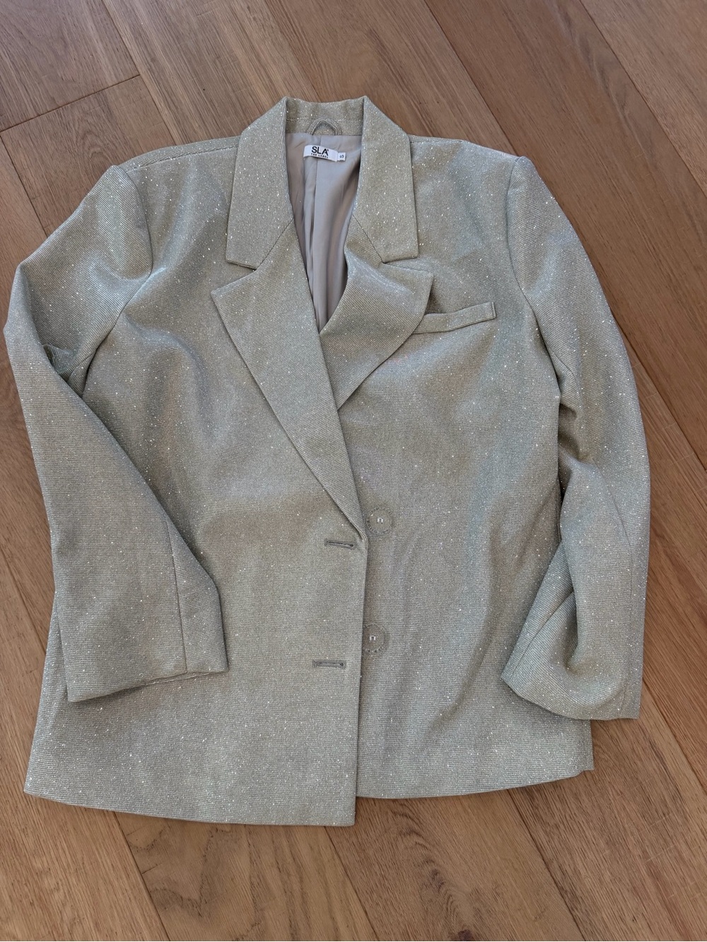Sparkle Notch-Lapel Blazer in Pale Gold